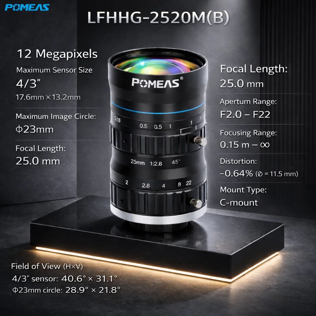 12MP 25mm C-Mount Machine Vision Lens for 4/3-Inch Cameras
