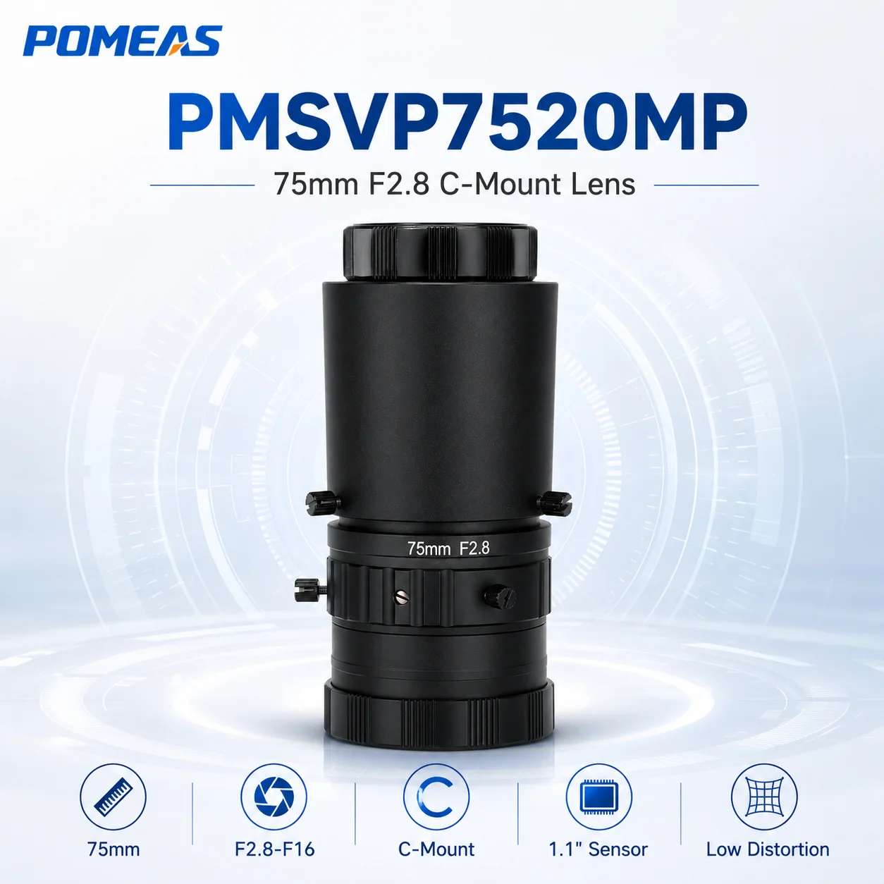 75mm F2.8 C-Mount Machine Vision Lens for 1.1-Inch Cameras