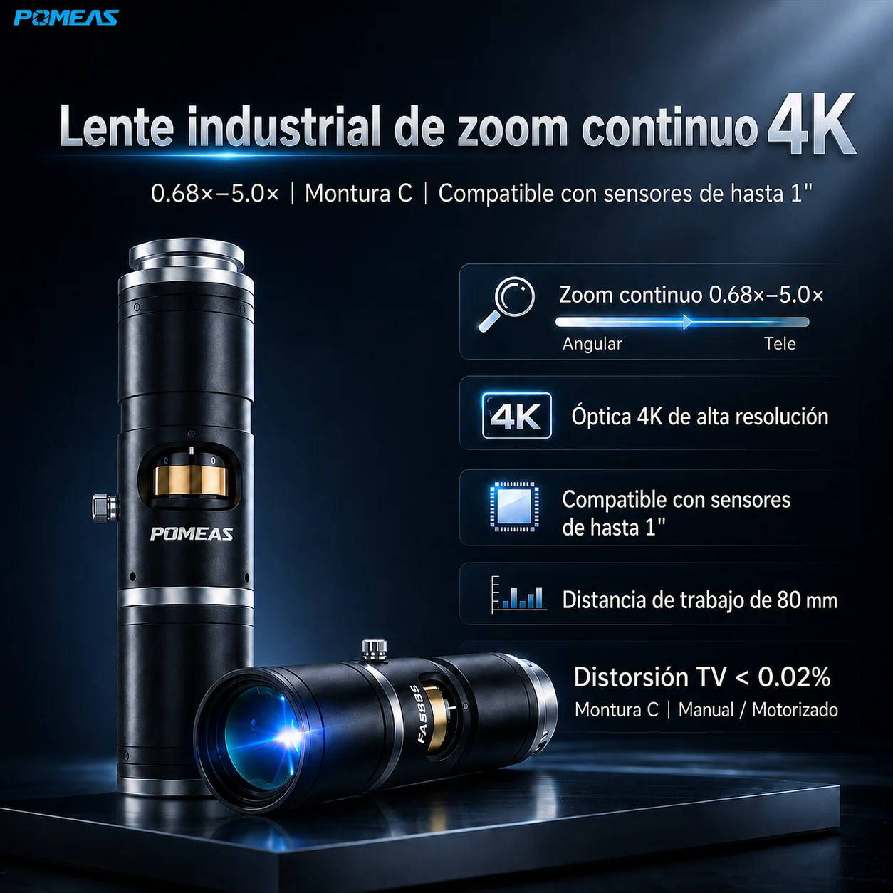 Lente industrial 4K de aumento fijo para visión artificial