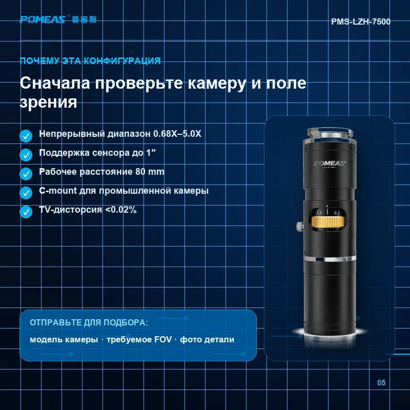 Ручной 4K зум-объектив 0.68X–5.0X для сенсора 1″