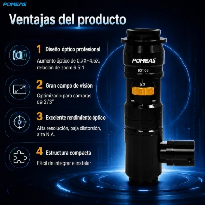 Lente zoom industrial PMS-LZ-63101 para visión artificial
