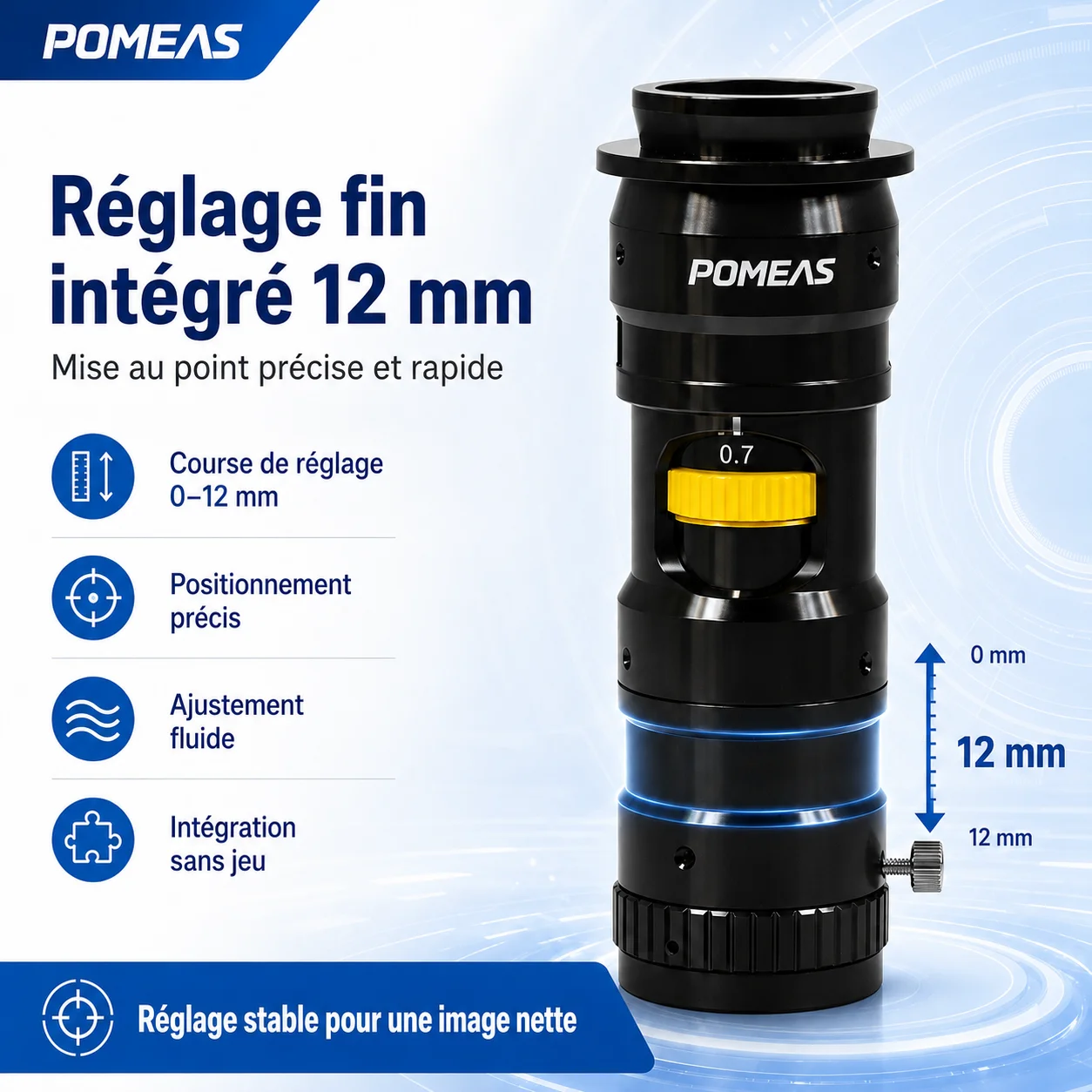 Objectif à grossissement variable 6,5× avec réglage fin 12 mm