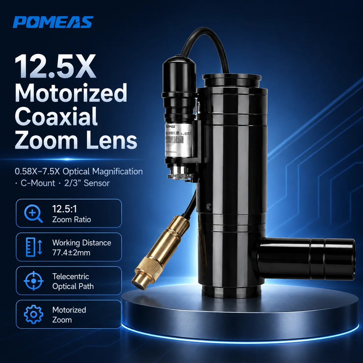 Pomeas 12.5X Motorized Coaxial Zoom Lens for Machine Vision