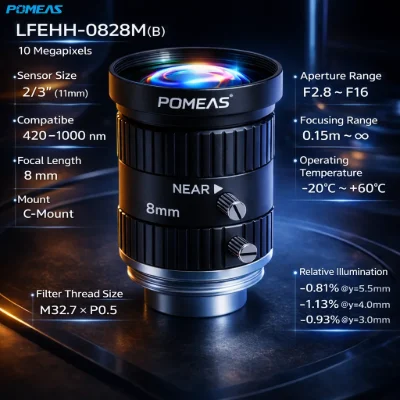 8mm 2/3-Inch 10MP C-Mount Lens with 0.15m Focus | POMEAS