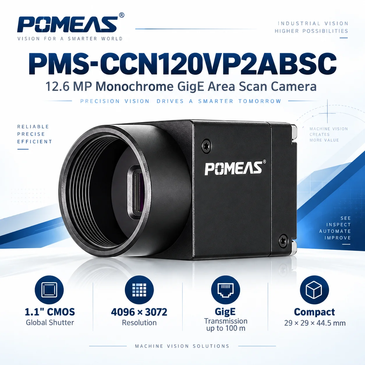 12.6MP 1.1" Monochrome GigE Global Shutter Industrial Camera