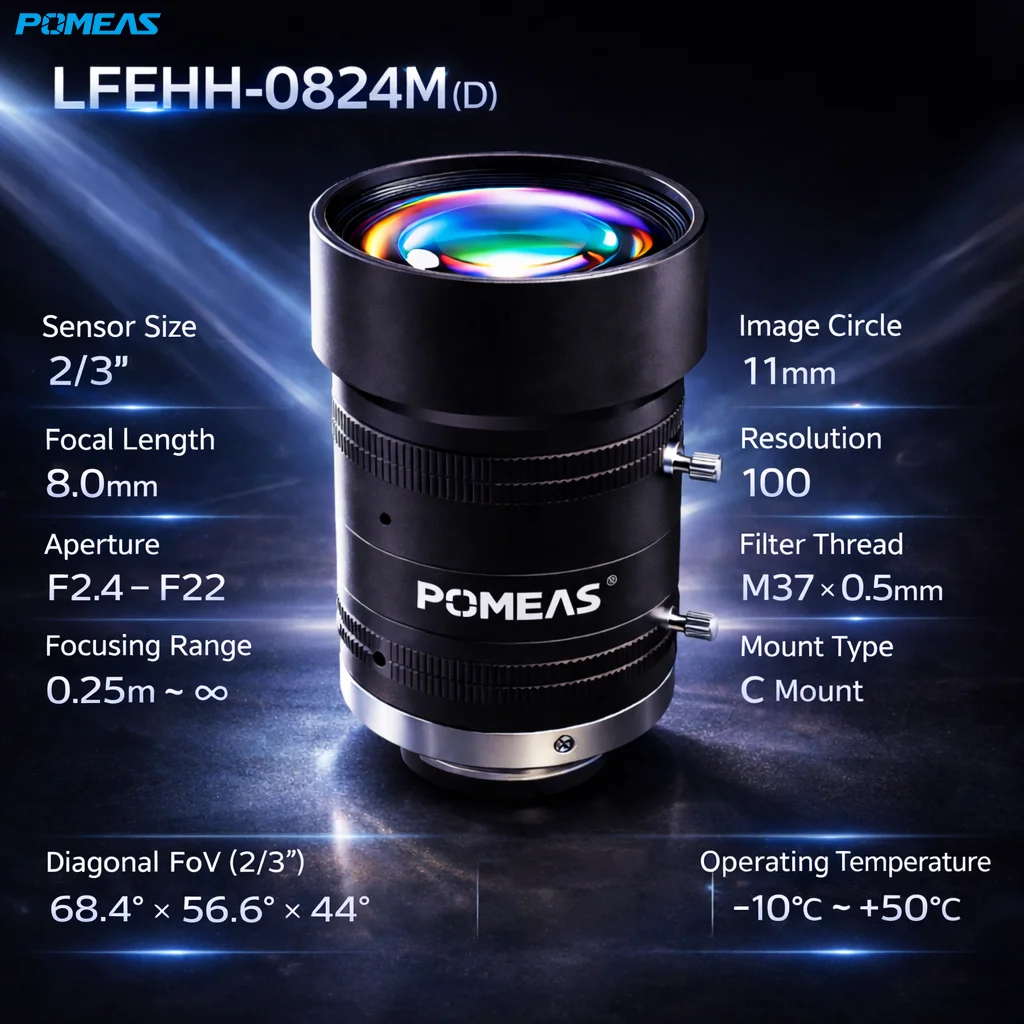 8mm 2/3-Inch 10MP Wide-Angle C-Mount Lens | POMEAS