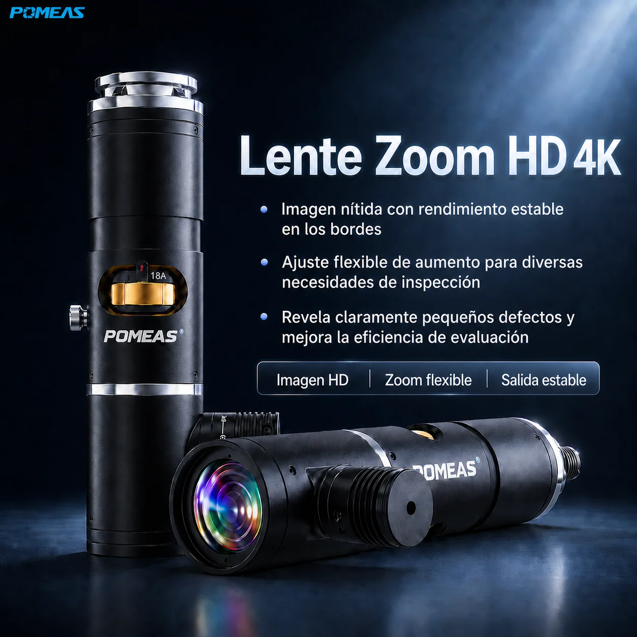 Lente zoom industrial motorizado 4K para visión artificial