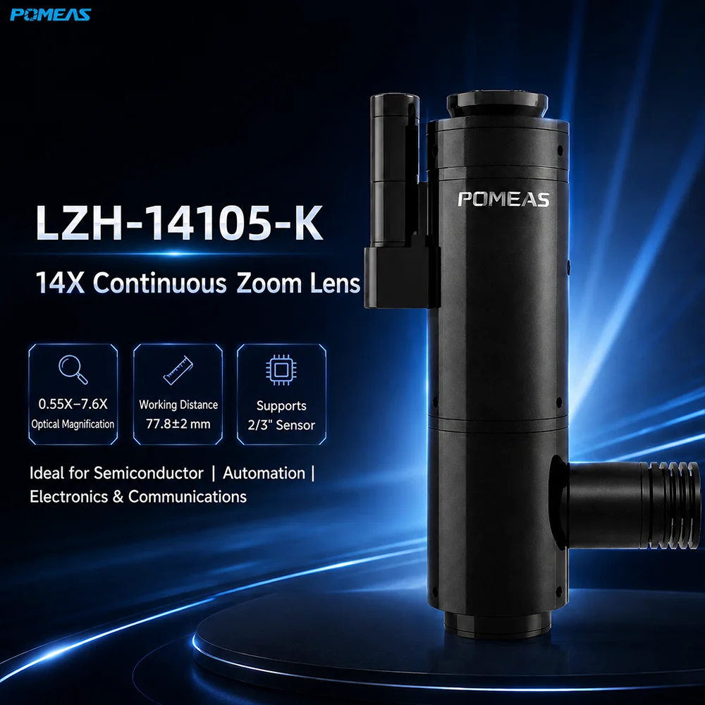 POMEAS 14X C-Mount Continuous Zoom Lens for Machine Vision