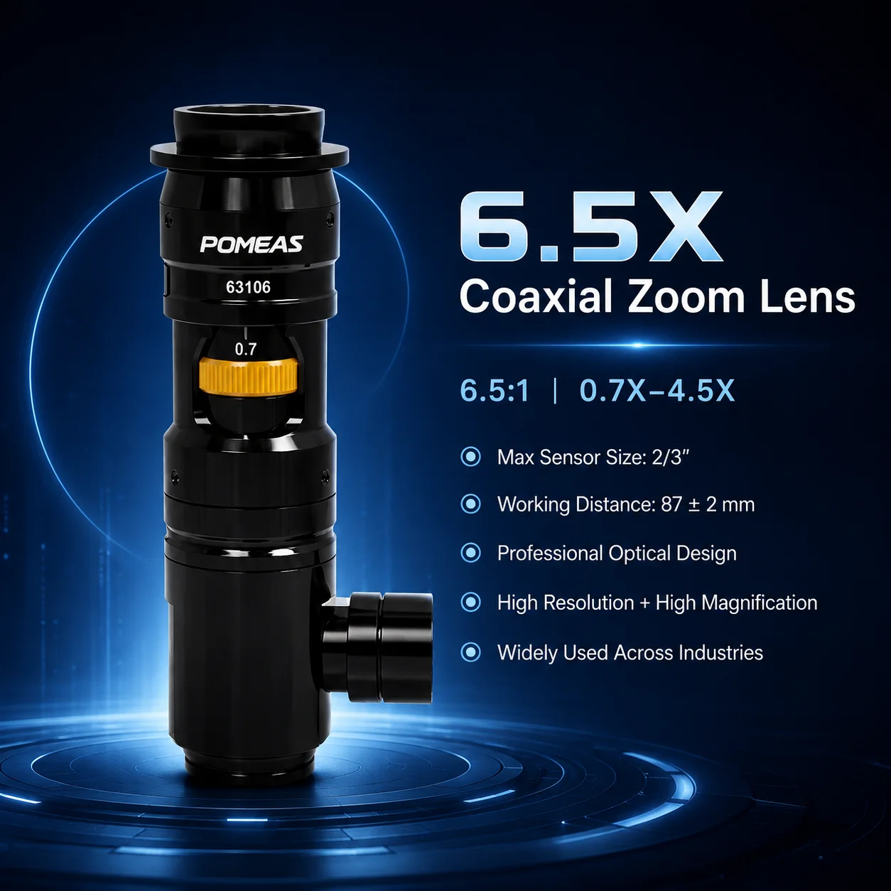 Zoom Lens for 10–4 mm FOV, 80–100 mm WD & 5 μm Defects