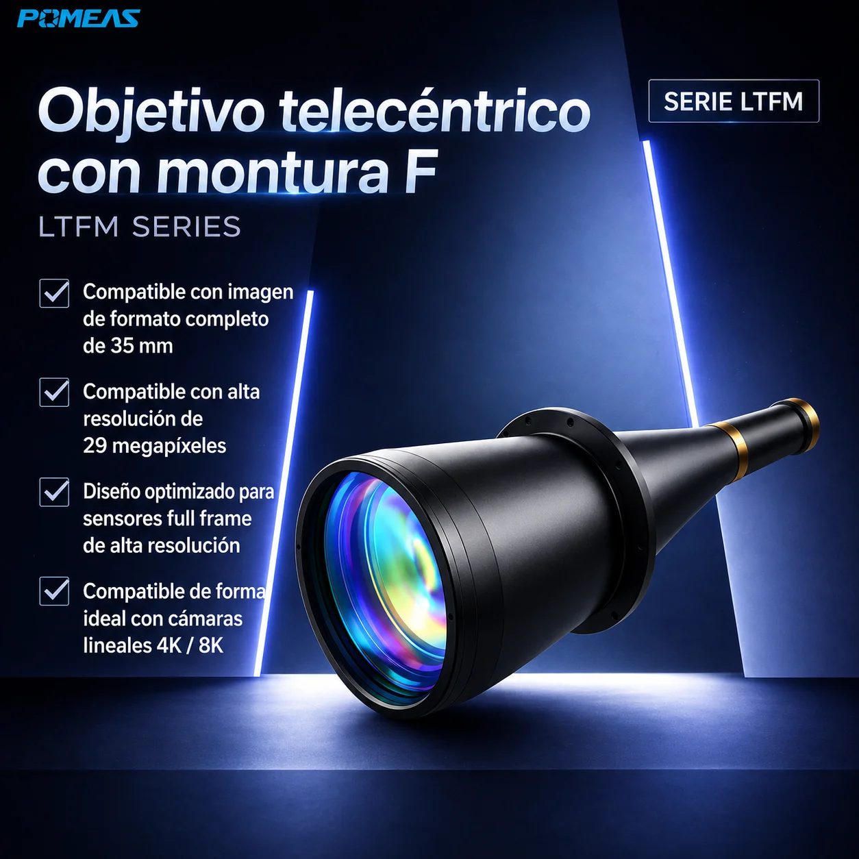 Lente telecéntrico 0,17X para medición de piezas grandes