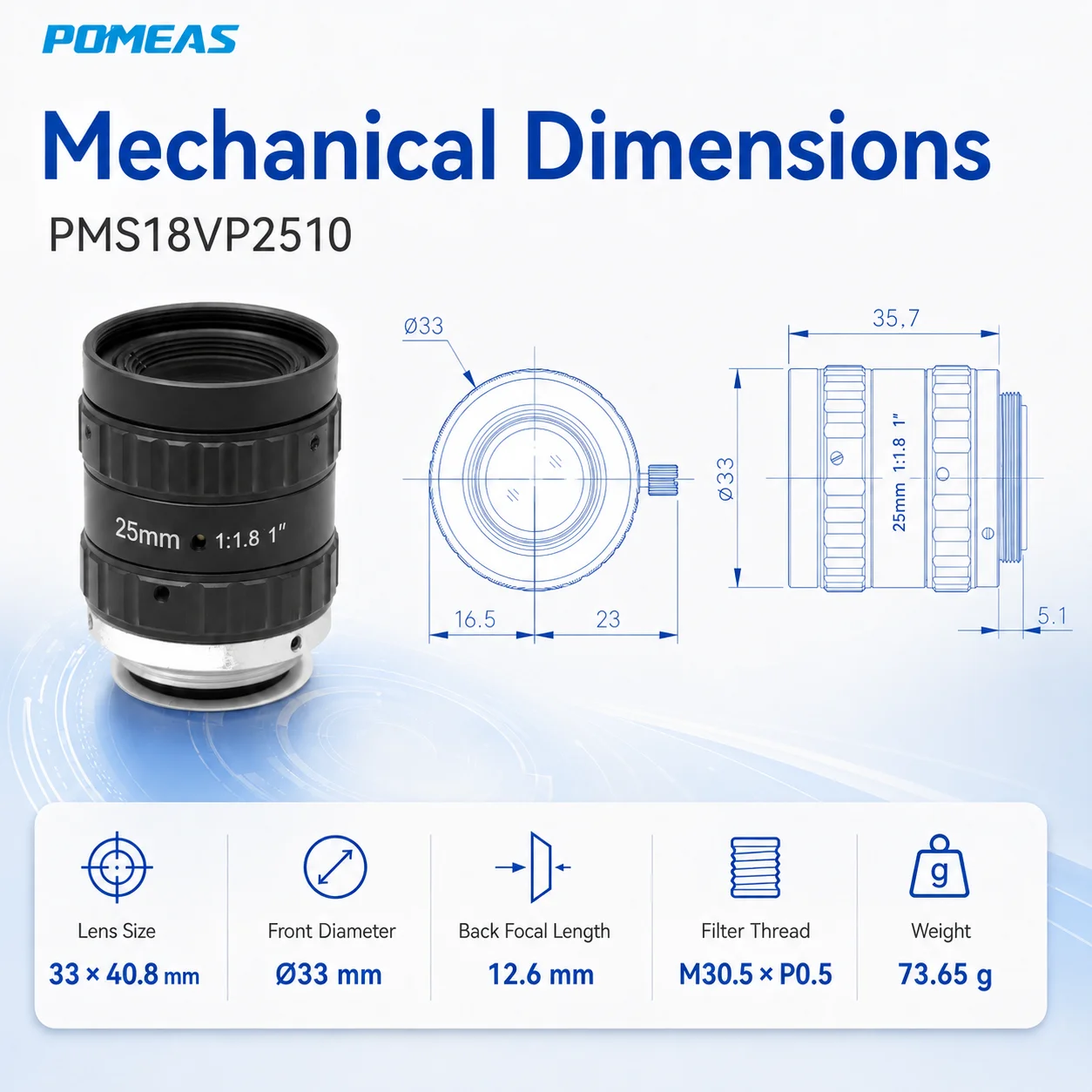1 Inch 25mm Focal Length C-Mount 10MP Industrial Camera Lens