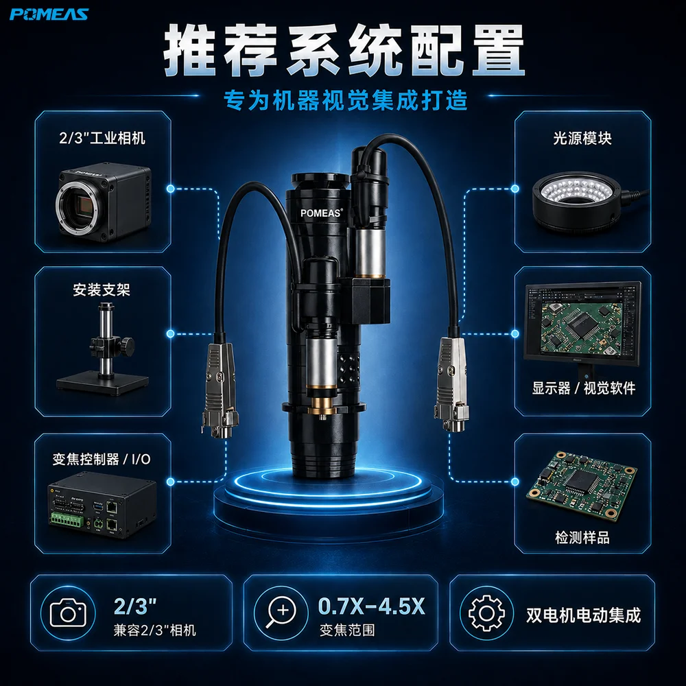 双马达电动连续变倍机器视觉镜头｜工业自动化检测