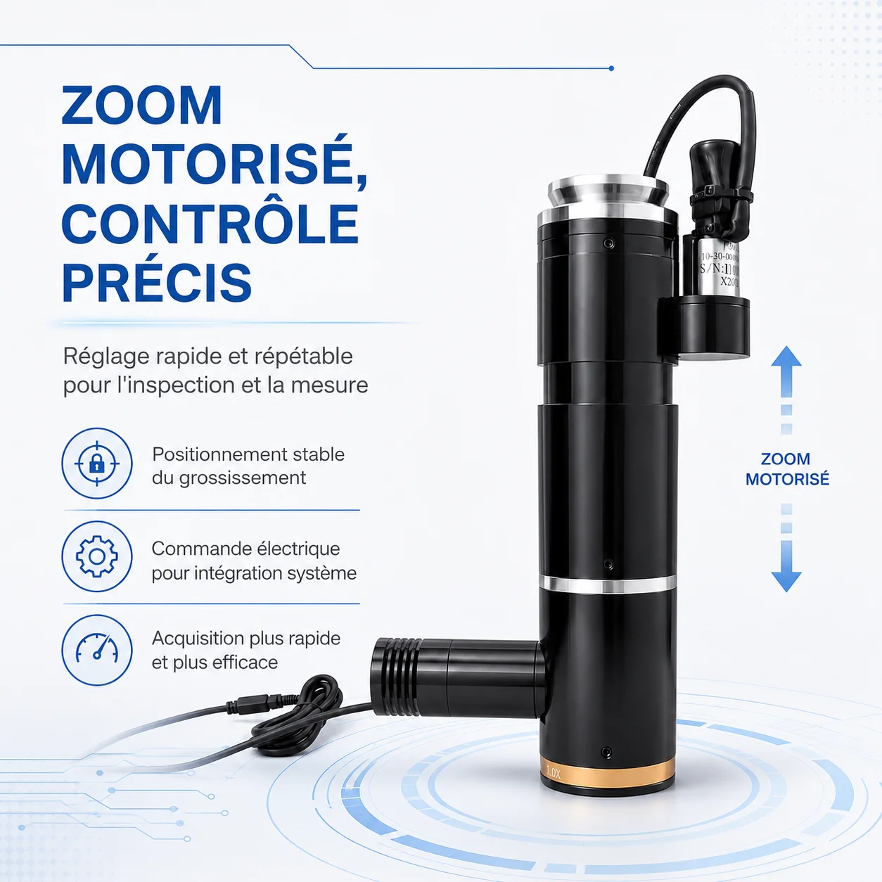 Objectif zoom 4K motorisé avec éclairage coaxial C-Mount