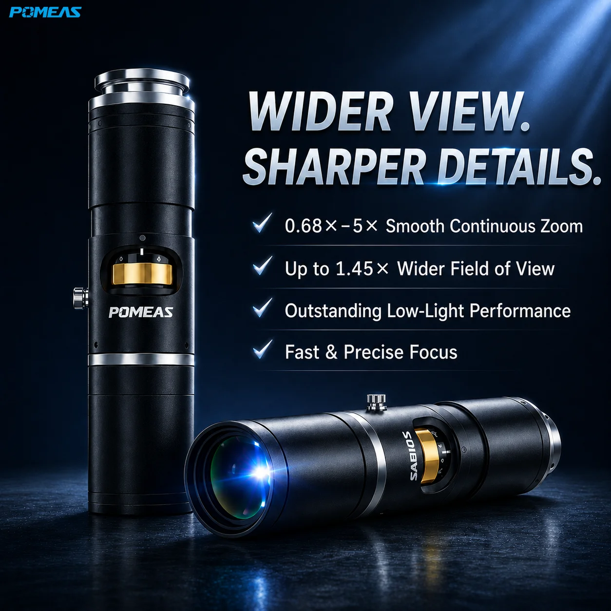 4K Continuous Zoom Lens 0.68x-5.0x for 1" Sensor | Pomeas