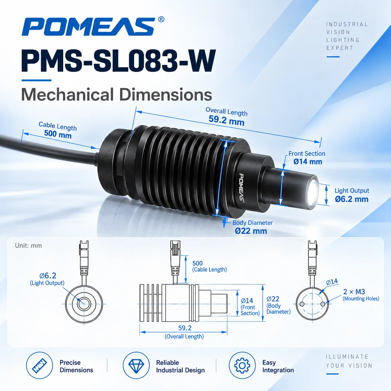 Compact 3W LED Spot Light for Machine Vision Inspection