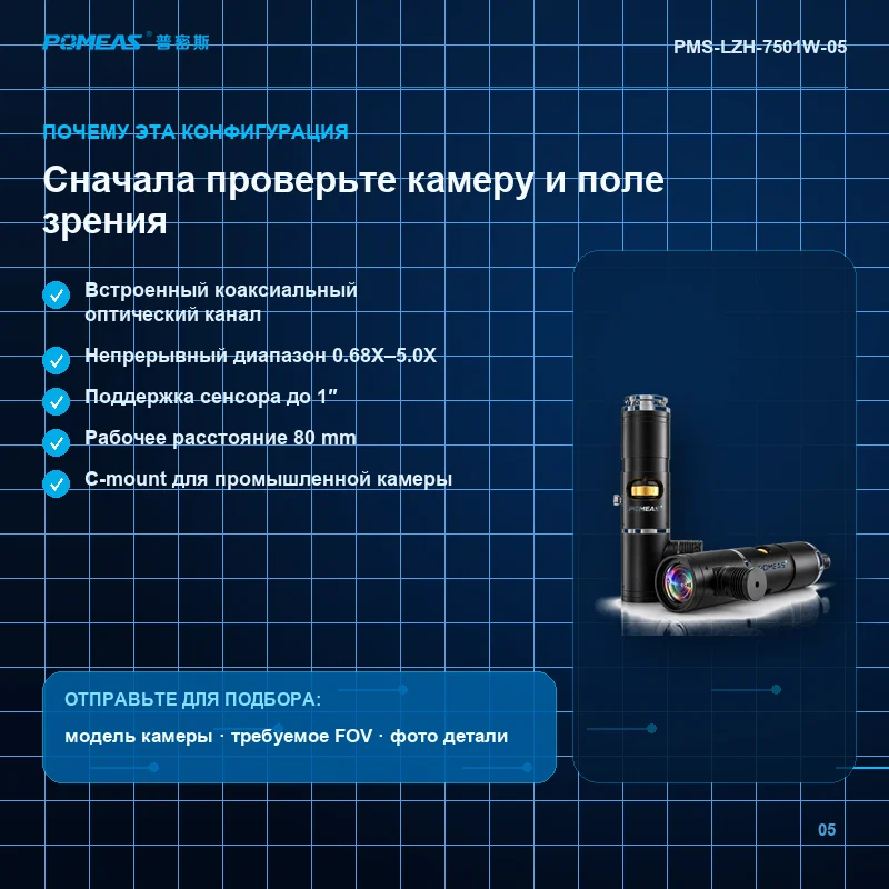 Ручной 4K зум с коаксиальным светом для сенсора 1″