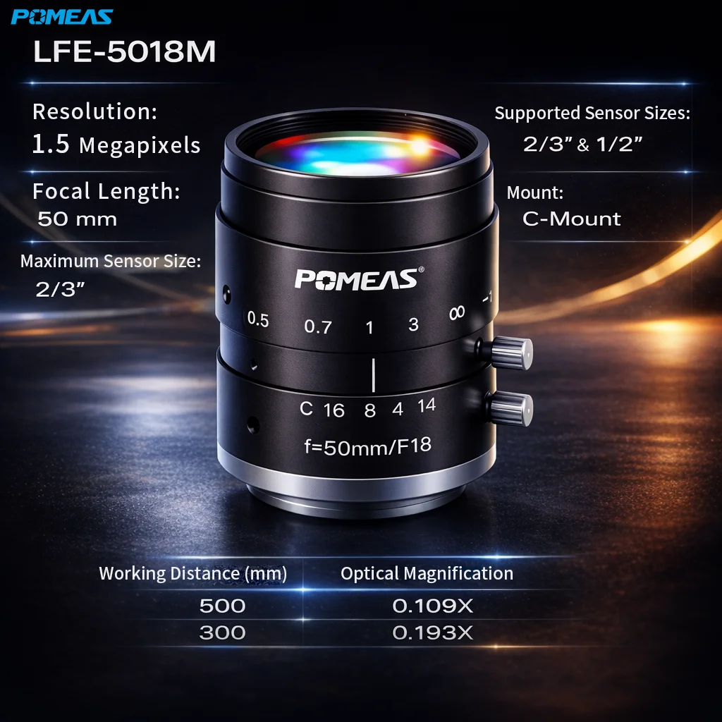 PMS-LFE-5018M 50mm F1.8 C-Mount FA Lens for Machine Vision