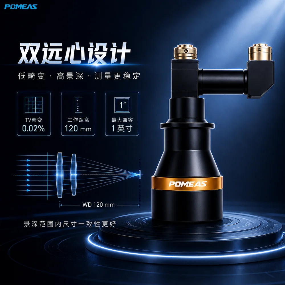双倍率双远心镜头｜120mm工作距离大尺寸精密测量