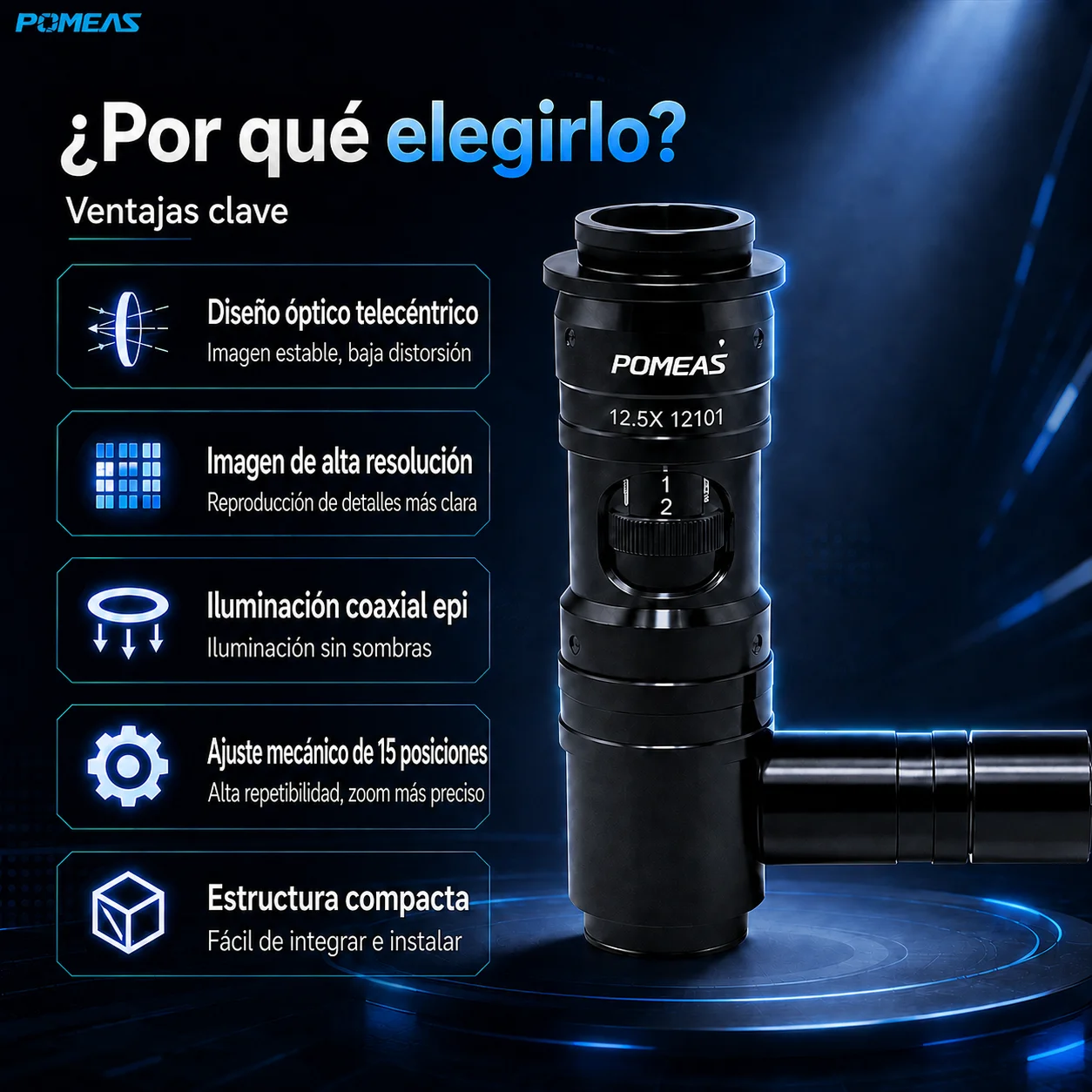 Lente zoom coaxial 12,5X con 15 posiciones repetibles