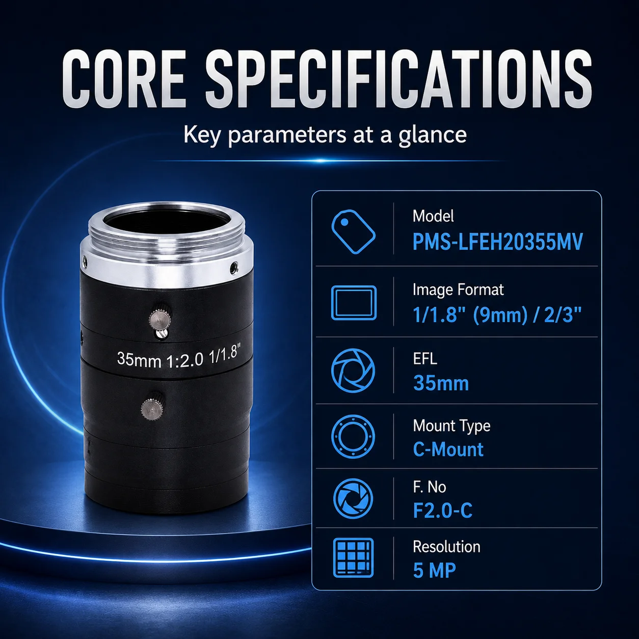 PMS-LFEH20355MV 35mm 5MP C-Mount FA Industrial Lens