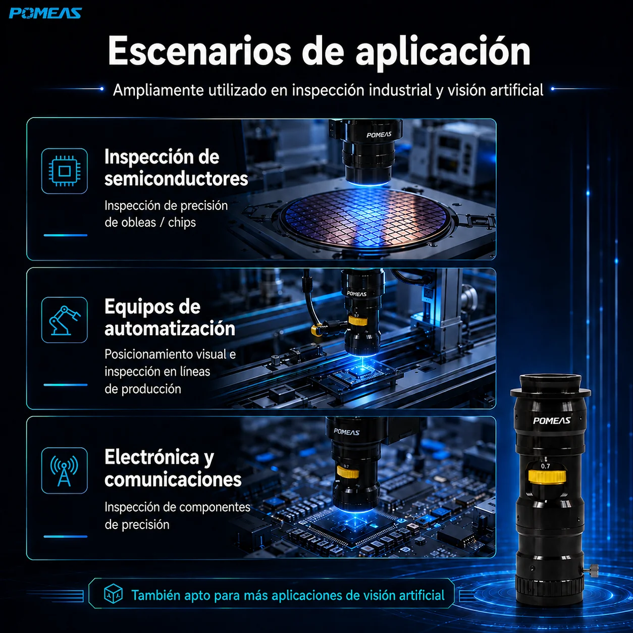 Lente zoom 12,5X con ajuste fino para inspección de precisión