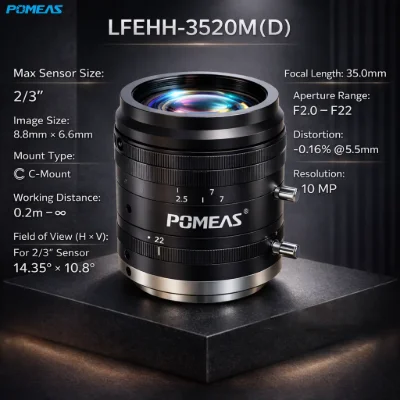 35mm 2/3-Inch 10MP Fixed-Focal C-Mount Machine Vision FA Lens